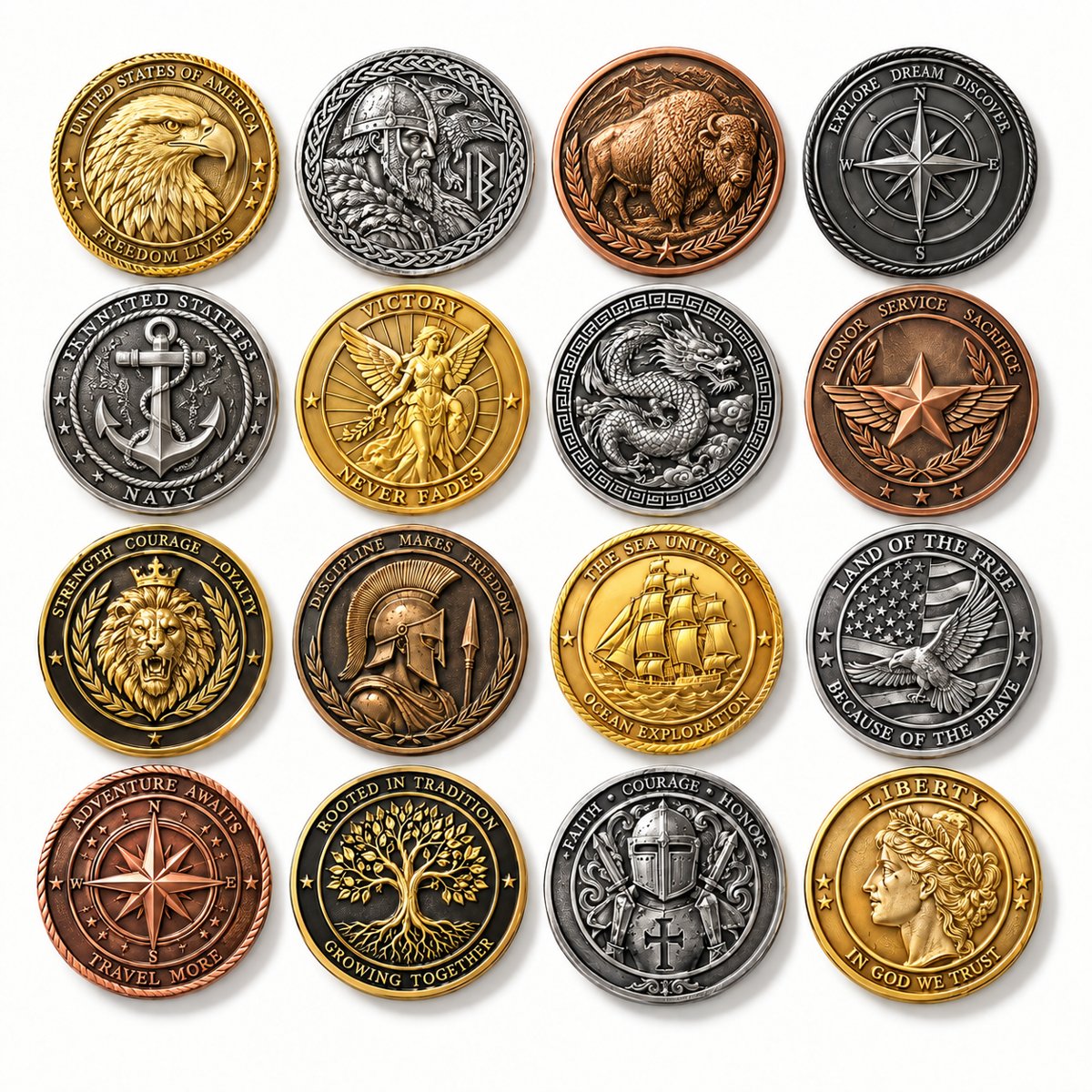 Raised metal coin examples
